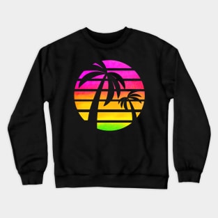 Palm Trees: Retro Vintage Sunset, Pink Rainbow, Watercolors, Neon Colors Crewneck Sweatshirt